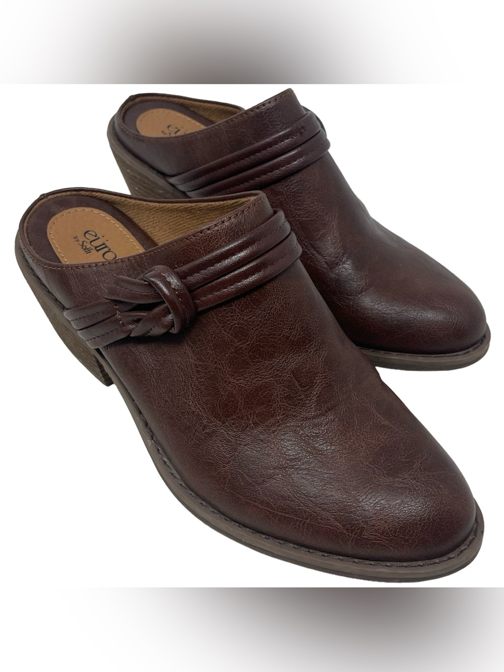 Euro Soft by Sofft Clog Womens 8M Brown Amelia Slip On Block Heel Casual Leather